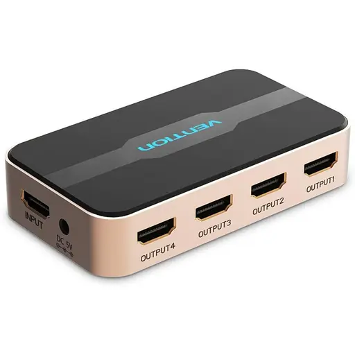 Сплітер Vention 1 In 4 Out HDMI Splitter 4K 30Hz Gold Aluminum Alloy Type EU Standard (ACCG0-EU)
