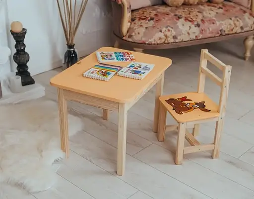 Дитячий письмовий столик та стільчик (з ящиком) для малювання та навчання (Олень) - фото 7