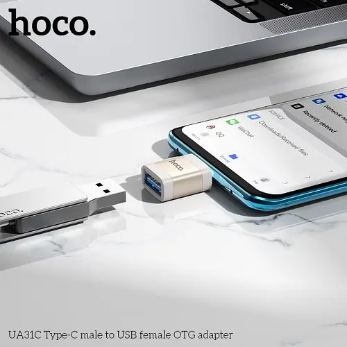 Переходник Hoco UA31C Type-C male to USB female OTG adapter серый - фото 2