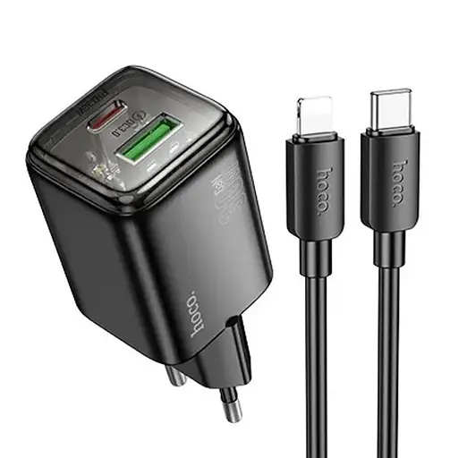 Мережевий зарядний пристрій Hoco N65 Ingenious PD20W+QC3.0 charger + кабель USB-C - Lightning чорний - фото 1