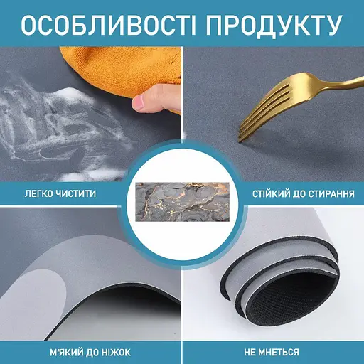 Набор диатомитовых ковриков для ванной и кухни Aquarius 50х80 см/50х120 см Серый Мрамор - фото 4