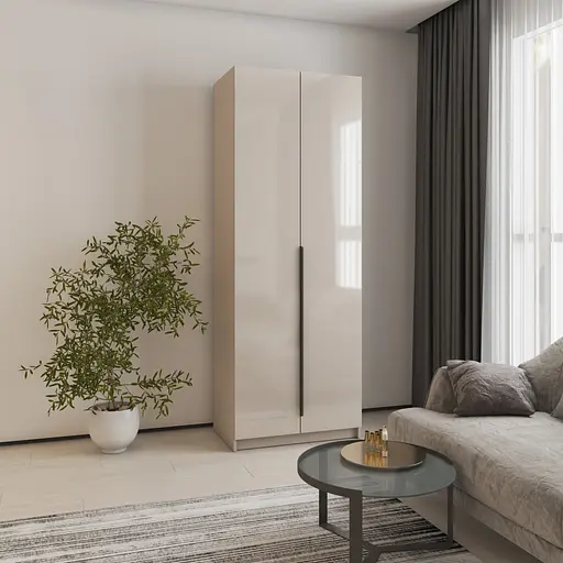 Шкаф 2-дверный MebelStar Оскар Gloss BL-B, блок ящиков+полки 80x52x220 см Кашемир/Кашемир (MBS-5140) - фото 1