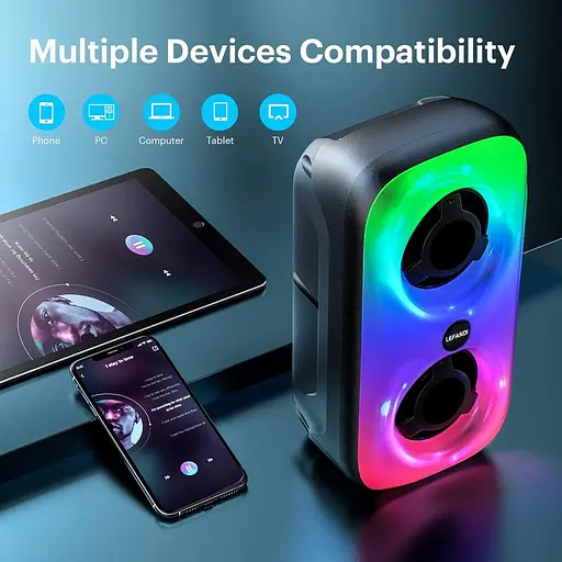 Портативний динамік LEFANDI Bluetooth, бездротовий динамік Bluetooth 5.0 зі стереозвуком, FM-радіо, тривалий час відтворення - фото 2