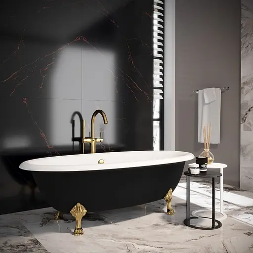 Ванна окремостояча матова Amdcon Olmpa 180x90 чорна з литого каменю золоті ніжки OLMPA_180_nzhk-g_BLACK_MAT Чорний матовий - фото 2