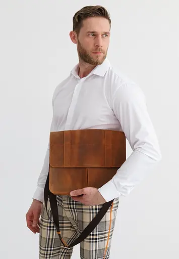 Шкіряна сумка-портфель Classic світло-коричневий Crazy Horse з ефектом Pull Up - фото 2