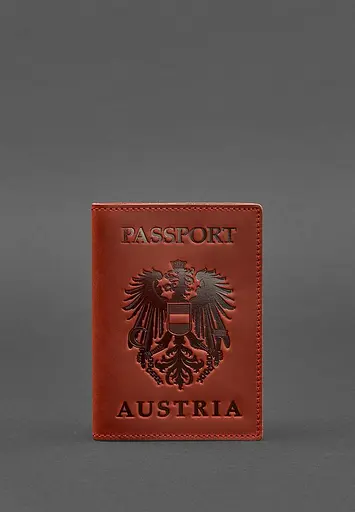Шкіряна обкладинка для паспорта з австрійським гербом корал - фото 2
