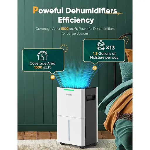 Осушитель воздуха HumiZap 2000 кв. Ft для дома - 12 л/день со сливным шлангом - фото 7