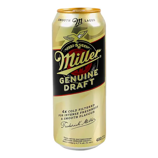 Уценка. Пиво светлое Miller Genuine Draft пастеризованное 4.7% 0.48 л