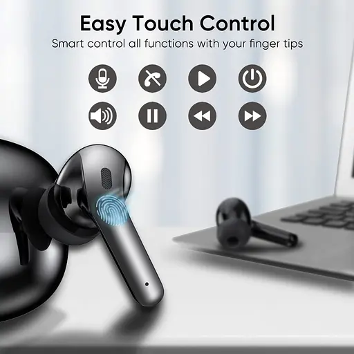 Бездротові Bluetooth навушники TWS BX15 із зарядним кейсом, сенсорами керування та індикатором заряду Чорні - фото 7