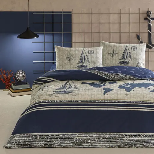 Постільна білизна Muna Blue Ранфорс / простирадло на резинці Tac pbe0051603 - фото 1