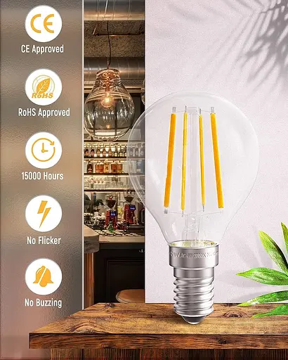 Світлодіодна лампа теплого білого кольору QNINE E14, 4 Вт (еквівалент 40 Вт), 400 лм, лампа для м’яча для гольфу SES, 2700 К, без - фото 3