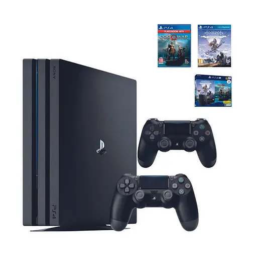 Консоль Sony PlayStation 4 PRO 1TB CUH 72 Black обслуженая + 2 Геймпада беспроводных DualShock 4 + коробка + 2 игры + гарантия б/у