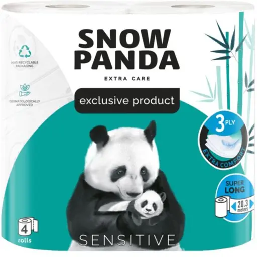 Трехслойная туалетная бумага Сніжна Панда Extra Care Sensitive, 4 рулона
