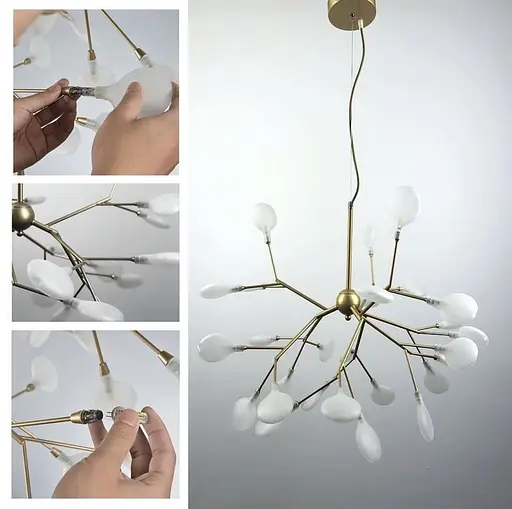 Современная каскадная листовая люстра в золотистом корпусе на 27 ламп Line.F Цвет плафона Графитовый - фото 2