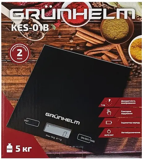 Кухонные настольные электронные весы Grunhelm KES-01B с сенсорным управлением до 5кг LCD-дисплей Черный - фото 3