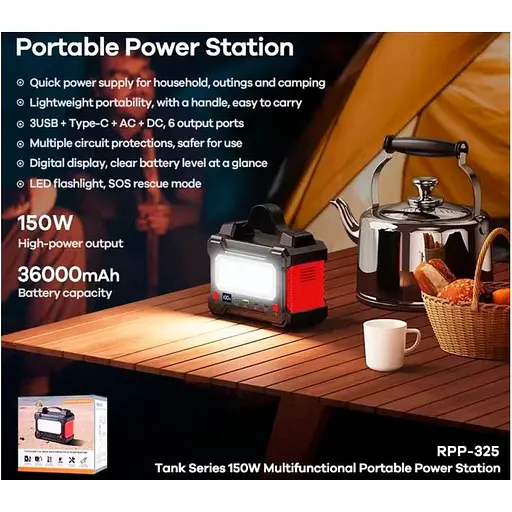 Портативная электростанция Remax Tank Series 150W Power Station RPP-325 36000 mAh 3USB/Type-C/DC/AC black - фото 9