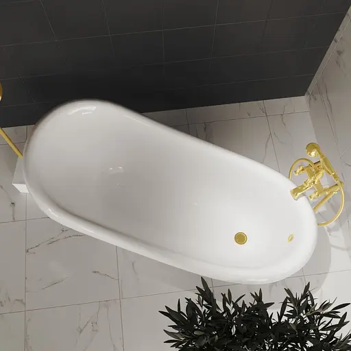 Ванна отдельностоящая глянцевая Amdcon Symphony 167x78 белая из литого камня золотые ножки SYMFONYA_167_g_HL Белый - фото 3