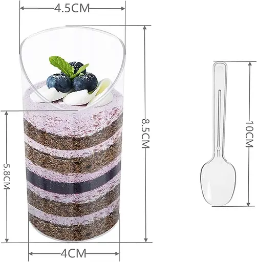 ATHRZ 50 шт. Міні-пластикові десертні чашки з ложками, 75 мл багаторазових похилих круглих десертних чашок, Прозорі чашки - фото 2