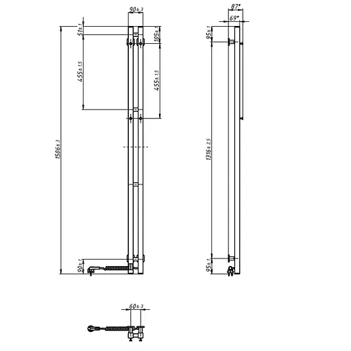 Електрична рушникосушка Navin Силует Квадро 90x1500 Sensor права, біла 12-228053-3680, Білий, Праве, Електронний - фото 8
