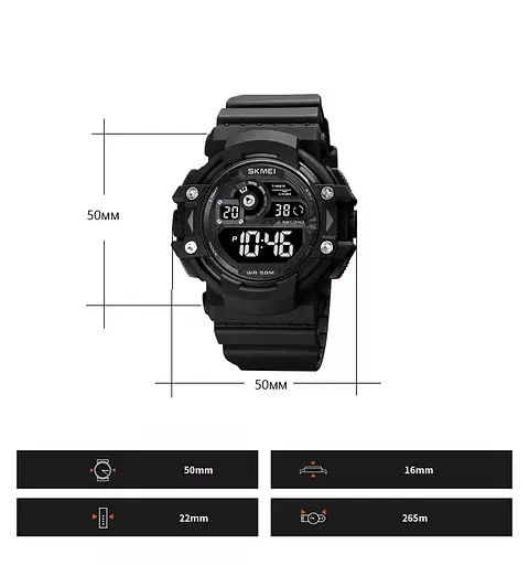 Мужские спортивные наручные часы Skmei 1778 (Черные с черным циферблатом) - фото 9