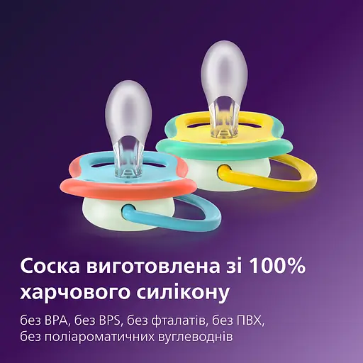 Пустышка Philips Avent Ultra Air ночная 18+ мес. 2 шт. желтая с голубым (SCF376/32) - фото 3
