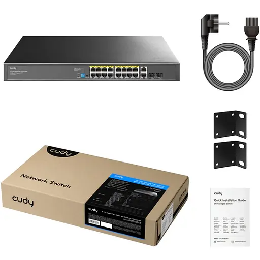 Комутатор Cudy GS1018PS2 16-Port Gigabit PoE+ Switch with 2 Uplink Gigabit Ports and 2 Gigabit SFP - фото 2