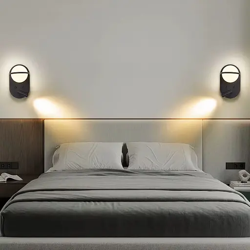 Бра на 2 вимикачі у чорному корпусі із білим плафоном та спотом | Арт. W 207/2 BK | Line F - фото 6