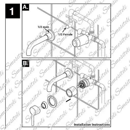 Змішувач прихованого монтажу Quyanre для ванної 210 мм латунь (Чорний матовий) - фото 5