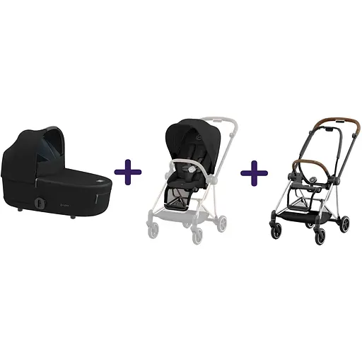 Люлька Cybex Mios Lux Deep Black + Текстиль для прогулянкового блоку Cybex Mios Deep Black + Шасси для коляски Cybex Mios LS RBA Chrome Brown