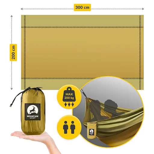 Туристический гамак Mountain Goat 300 x 200 см с москитной сеткой, двухместный, подвесной Olive (P-5905973403146) - фото 4