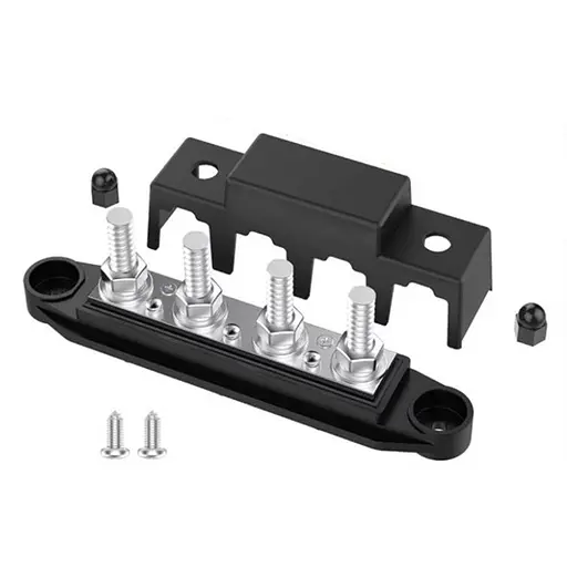 Розподільний блок з шиною Bus Bar з 4-ма шпильками М8 для з'єднання кабелів 12-48V DC, до 250A (чорний) (101169)