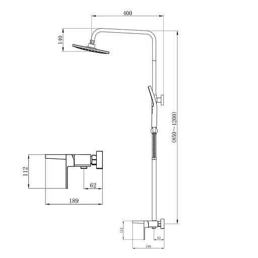 Душова система універсальна Qtap Gemini на три споживача (з виливом) QTGEM111BLM45686 Black matt, Чорний матовий - фото 2