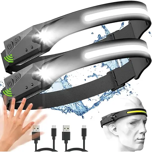 Перезаряджається налобний ліхтар Victoper 2 шт., фара з широким люменами 230º, 5 режимів налобних ліхтарів з датчиком руху