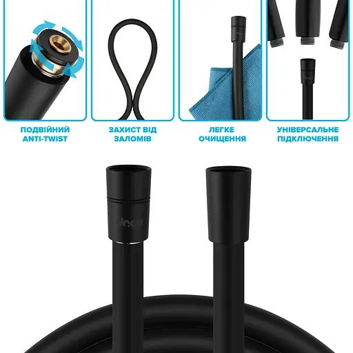 Шланг для душа 200 см Drop SH-H200-BP силиконовый - Двойной Анти-Твист, черный матовый - фото 2