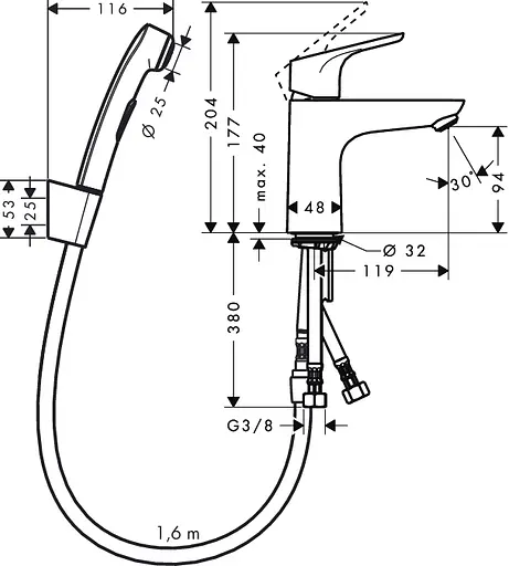 Змішувач з гігієнічною лійкою Hansgrohe Focus E2 31927000, Хром - фото 2