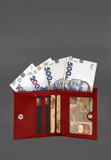 Кожаный портмоне на кнопке Brut красный краст - фото 3