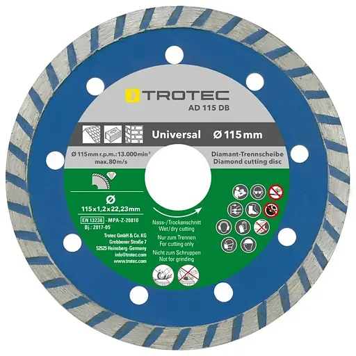 Набор отрезных алмазных дисков Trotec 110/115 х 22.23 х 1.2 мм (DAS302830) - фото 2