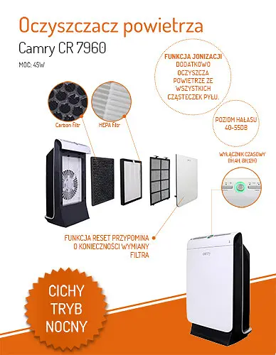 Воздухоочиститель Camry CR 7960,  45w, производительность 170 м³ / ч - фото 10