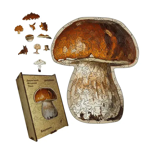Деревянный фигурный пазл Боровик, А2, Картонная коробка 300+ элементов