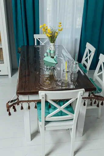 Скатерть силиконовая с коричневой бахромой 280х200 см - фото 2