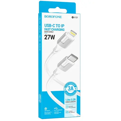 Дата кабель Borofone BX101 Creator 27W Type-C to Lightning (1m) White - фото 5