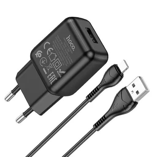 Адаптер сетевой HOCO Lightning cable single port charger set C96A черный - фото 7