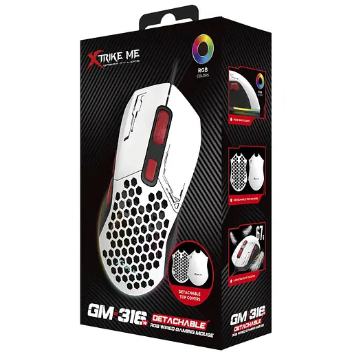 Мишка XTRIKE ME GM-316, ігрова, 7200dpi., 6кн., 13 режимів RGB, 2 панелі, біла - фото 4