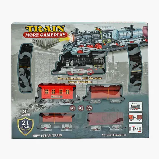 Железная дорога, 21 деталь, звук, свет, на батарейках, 4 вагона, B0314-1