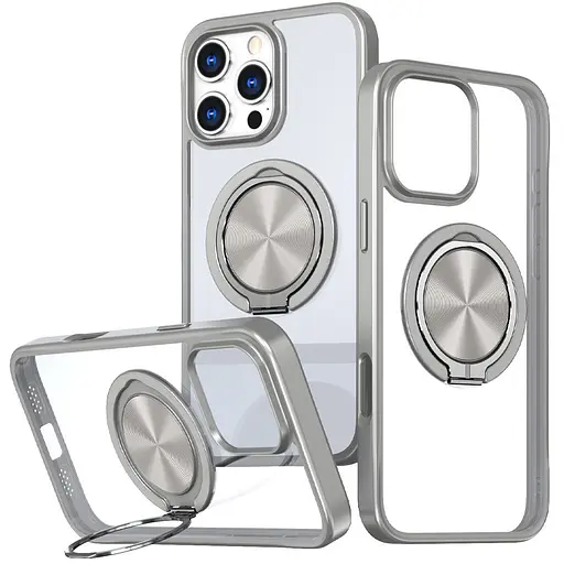 Чехол Epik TPU+PC Metal Ring with MagSafe для Apple iPhone 16 Pro 6.3 Серый - фото 1