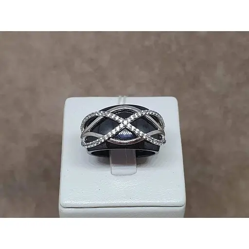 Срібне кільце Aurora з керамікою і фіанітами. С1163Ч 18 - фото 4