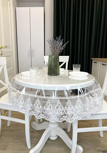 Силиконовая скатерть с белым кружевом Петек 15 см 210х180 см - фото 6