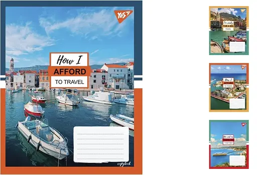 Зошити учнівські 18 аркушів клітинка. YES Travel, 25 шт. в упаковці