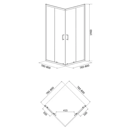 Душевая кабина Cersanit Brasco 80x80 см квадратная раздвижная прозрачное стекло на мелком поддоне black S601-228, прозрачная, черная - фото 2