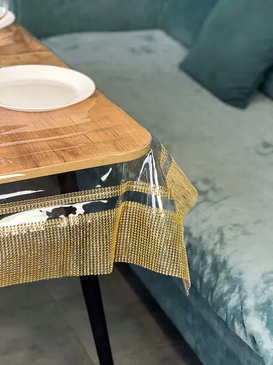 Скатерть силиконовая с золотой стразовой лентой двойной 340х120 см - фото 4